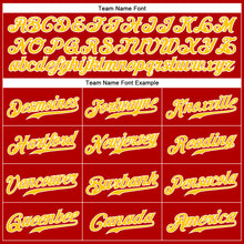 Load image into Gallery viewer, Custom Red Gold Pinstripe Gold-White Authentic Baseball Jersey