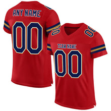 Load image into Gallery viewer, Custom Red Navy-Old Gold Mesh Authentic Football Jersey