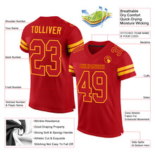 Load image into Gallery viewer, Custom Red Red-Gold Mesh Authentic Football Jersey