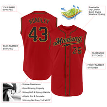 Load image into Gallery viewer, Custom Red Black-Old Gold Authentic Sleeveless Baseball Jersey