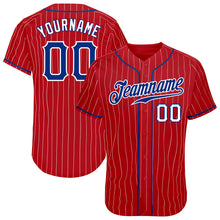 Load image into Gallery viewer, Custom Red White Pinstripe Royal-White Authentic Baseball Jersey