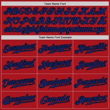 Load image into Gallery viewer, Custom Red Black Pinstripe Royal-Black Authentic Baseball Jersey