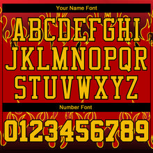 Load image into Gallery viewer, Custom Red Gold-Black Flame Round Neck Sublimation Basketball Suit Jersey