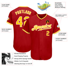 Load image into Gallery viewer, Custom Red Gold-White Authentic Baseball Jersey