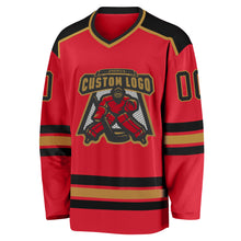Load image into Gallery viewer, Custom Red Black-Old Gold Hockey Jersey