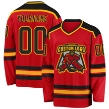 Load image into Gallery viewer, Custom Red Black-Gold Hockey Jersey