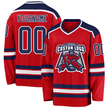Load image into Gallery viewer, Custom Red Navy-White Hockey Jersey