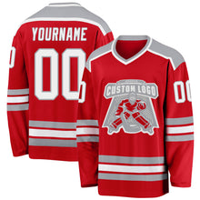 Load image into Gallery viewer, Custom Red White-Gray Hockey Jersey