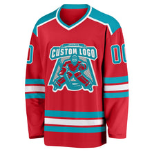 Load image into Gallery viewer, Custom Red Teal-White Hockey Jersey
