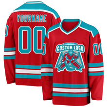 Load image into Gallery viewer, Custom Red Teal-White Hockey Jersey