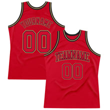Load image into Gallery viewer, Custom Red Red Black-Old Gold Authentic Throwback Basketball Jersey