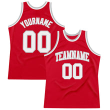 Load image into Gallery viewer, Custom Red White-Gray Authentic Throwback Basketball Jersey