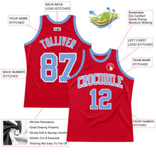 Load image into Gallery viewer, Custom Red Light Blue-White Authentic Throwback Basketball Jersey