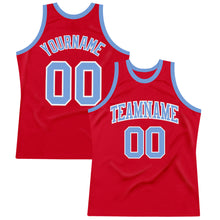 Load image into Gallery viewer, Custom Red Light Blue-White Authentic Throwback Basketball Jersey