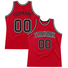 Load image into Gallery viewer, Custom Red Black Pinstripe Black-White Authentic Basketball Jersey