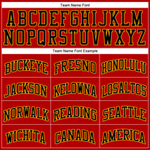 Load image into Gallery viewer, Custom Red Black Pinstripe Gold-Black Authentic Basketball Jersey