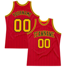 Load image into Gallery viewer, Custom Red Black Pinstripe Gold-Black Authentic Basketball Jersey
