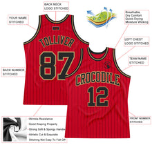 Load image into Gallery viewer, Custom Red Black Pinstripe Black-Old Gold Authentic Basketball Jersey