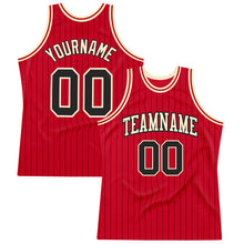 Load image into Gallery viewer, Custom Red Black Pinstripe Black-Cream Authentic Basketball Jersey