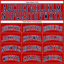 Load image into Gallery viewer, Custom Red White Pinstripe Navy-White Authentic Basketball Jersey