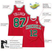 Load image into Gallery viewer, Custom Red White Pinstripe Kelly Green-White Authentic Basketball Jersey