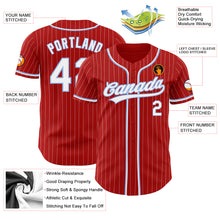 Load image into Gallery viewer, Custom Red White Pinstripe White-Light Blue Authentic Baseball Jersey