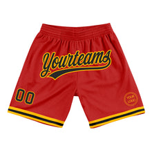 Load image into Gallery viewer, Custom Red Black-Gold Authentic Throwback Basketball Shorts