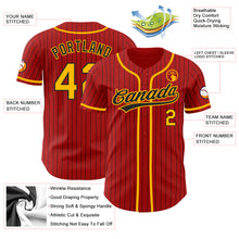 Load image into Gallery viewer, Custom Red Black Pinstripe Gold Authentic Baseball Jersey