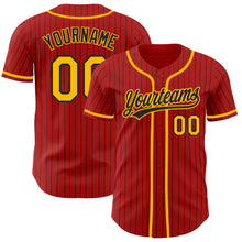 Load image into Gallery viewer, Custom Red Black Pinstripe Gold Authentic Baseball Jersey