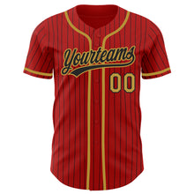 Load image into Gallery viewer, Custom Red Black Pinstripe Old Gold Authentic Baseball Jersey