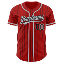 Load image into Gallery viewer, Custom Red Black Pinstripe Gray Authentic Baseball Jersey
