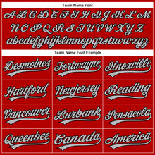 Load image into Gallery viewer, Custom Red Black Pinstripe Gray Authentic Baseball Jersey