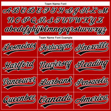 Load image into Gallery viewer, Custom Red White Pinstripe Black Authentic Baseball Jersey