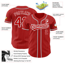 Load image into Gallery viewer, Custom Red White Pinstripe Gray Authentic Baseball Jersey