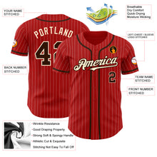 Load image into Gallery viewer, Custom Red White Pinstripe Brown-City Cream Authentic Baseball Jersey