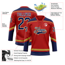 Load image into Gallery viewer, Custom Red Navy-Old Gold Hockey Lace Neck Jersey