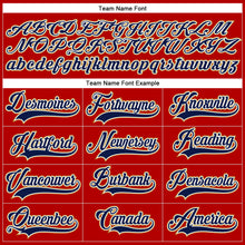 Load image into Gallery viewer, Custom Red Navy-Old Gold Hockey Lace Neck Jersey