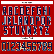 Load image into Gallery viewer, Custom Red Navy-Old Gold Hockey Lace Neck Jersey