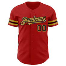 Load image into Gallery viewer, Custom Red Black-Old Gold Authentic Baseball Jersey