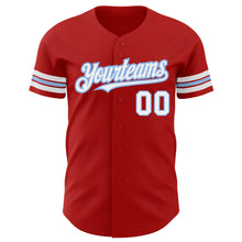 Load image into Gallery viewer, Custom Red White-Light Blue Authentic Baseball Jersey