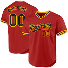 Load image into Gallery viewer, Custom Red Black-Gold Authentic Throwback Baseball Jersey