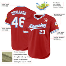 Load image into Gallery viewer, Custom Red White-Light Blue Authentic Throwback Baseball Jersey