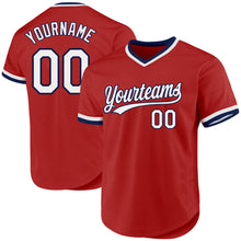 Load image into Gallery viewer, Custom Red White-Navy Authentic Throwback Baseball Jersey