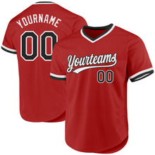 Load image into Gallery viewer, Custom Red Black-White Authentic Throwback Baseball Jersey