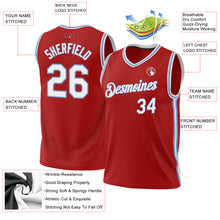 Load image into Gallery viewer, Custom Red White-Light Blue Authentic Throwback Basketball Jersey