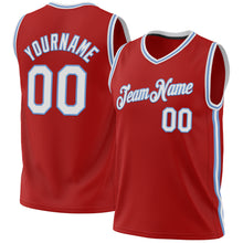 Load image into Gallery viewer, Custom Red White-Light Blue Authentic Throwback Basketball Jersey