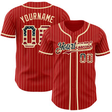 Load image into Gallery viewer, Custom Red Cream Pinstripe Vintage USA Flag Authentic Baseball Jersey