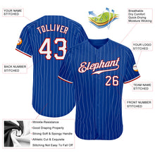 Load image into Gallery viewer, Custom Royal White Pinstripe White-Red Authentic Baseball Jersey