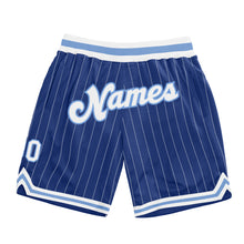Load image into Gallery viewer, Custom Royal White Pinstripe White-Light Blue Authentic Basketball Shorts