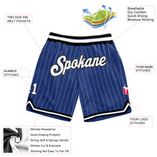 Load image into Gallery viewer, Custom Royal White Pinstripe White-Black Authentic Basketball Shorts